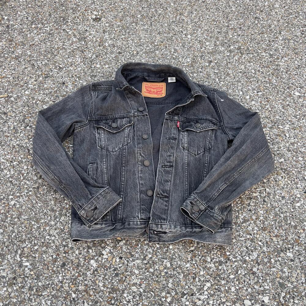 Levis Denim Jacket Mens XS Gray Black Trucker Button Front Red Tab Casual
